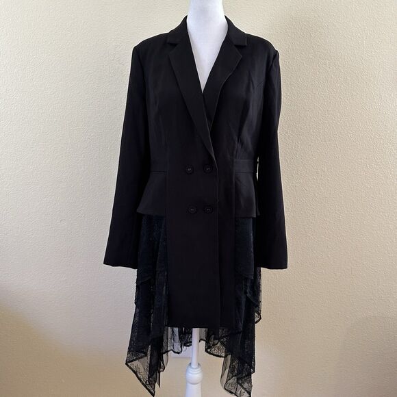 BCBGMAXAZRIA Women’s Lace Hem Double Breasted Blazer Black Size M NWT MSRP - Picture 9 of 9